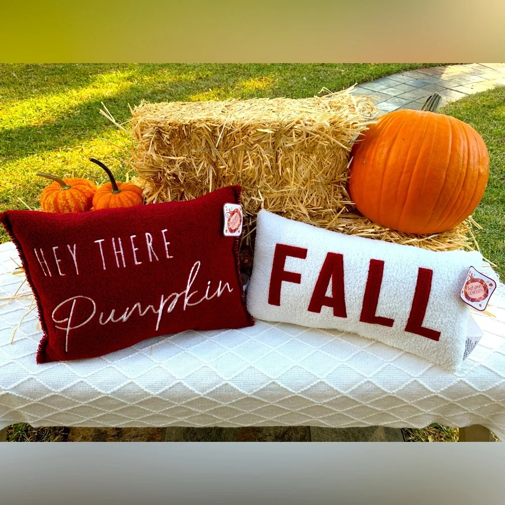 Fall Decor Pillows Fall and Hey There Pumpkin Set Maroon & White- NWT